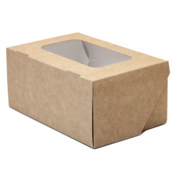 Коробка картонная крафт с окошком 1200 мл (15*10*7 см)
