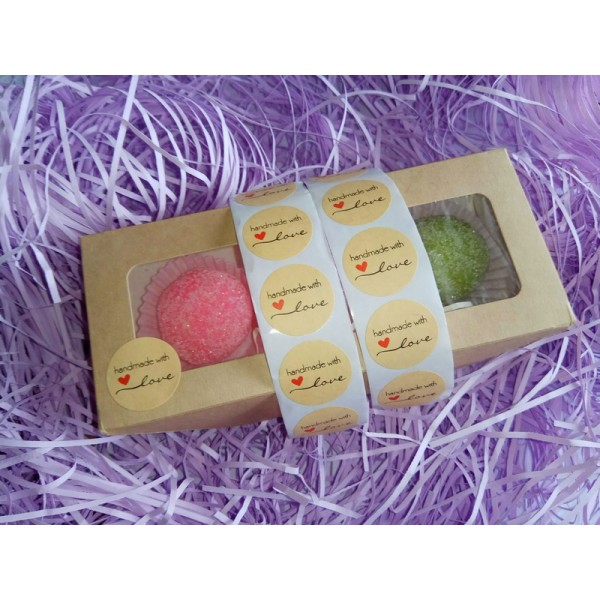 Наклейки "Hand made with love" крафт круглые №2, 10 шт.