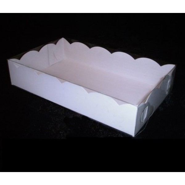 Коробка картонная белая с прозрачной пластиковой крышкой, 20*12*4 см