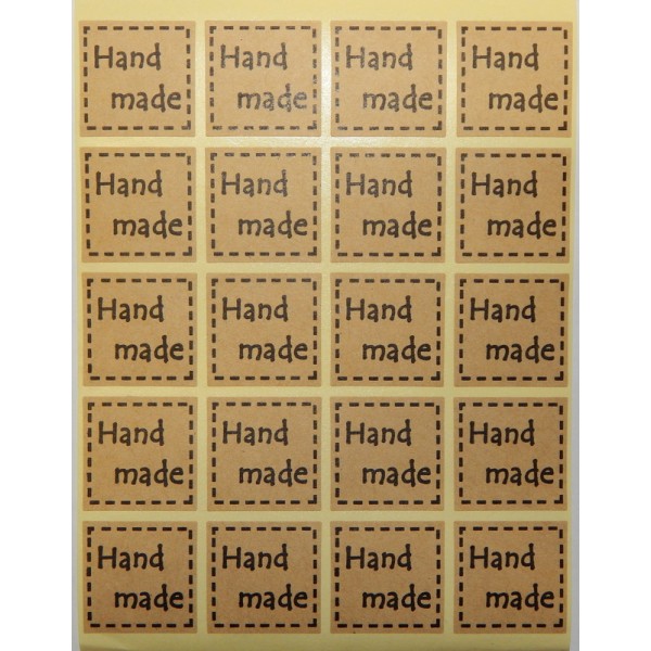Наклейки "Hand made" крафт квадратные, 20 шт.